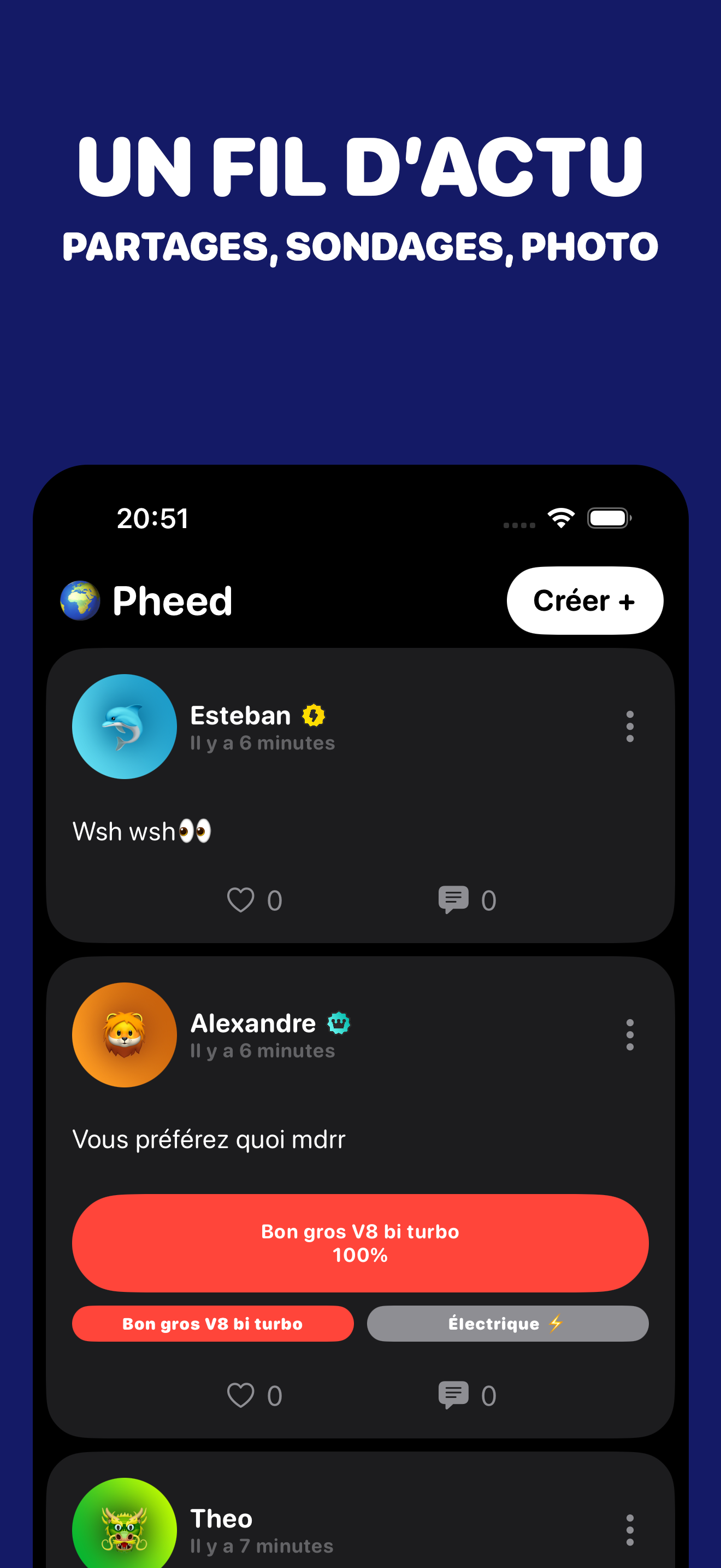 Fil d'actualité Pheed - Partages, sondages, photos
